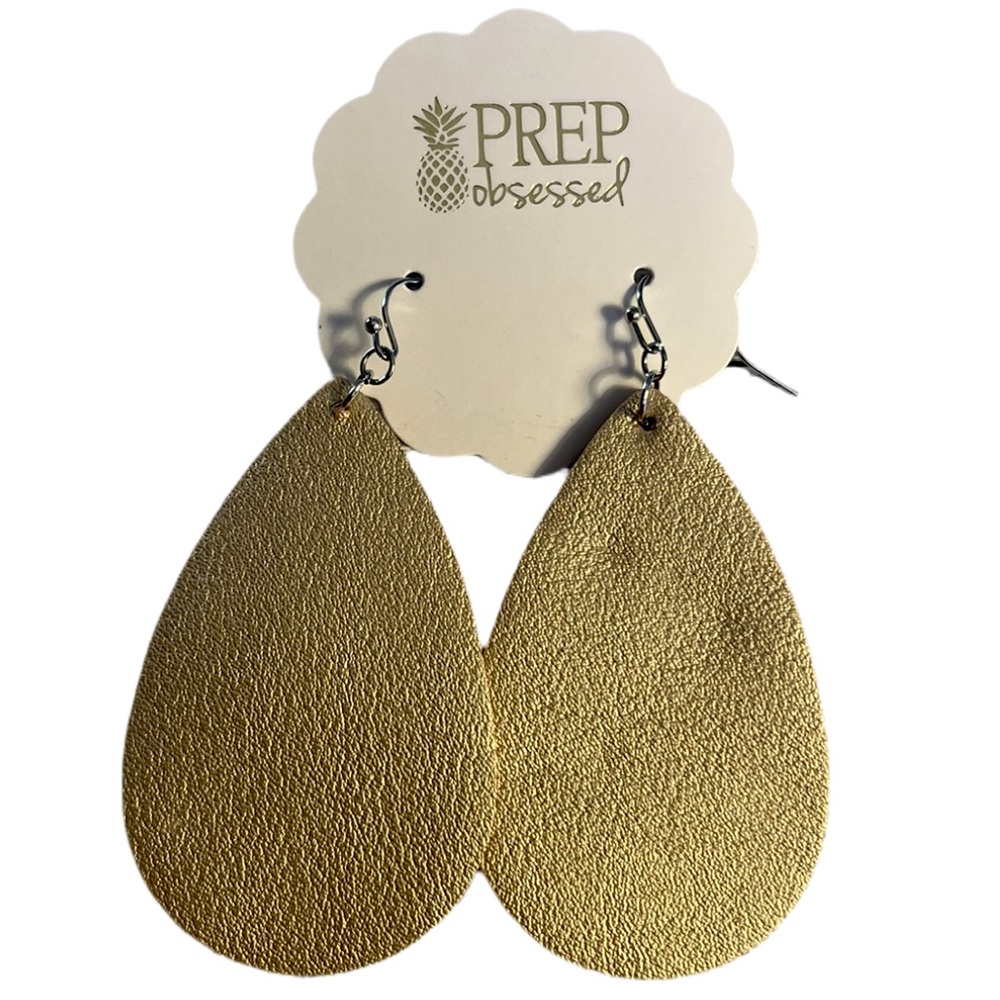 Prep Obsessed Earrings Dangle Gold Leather NWT